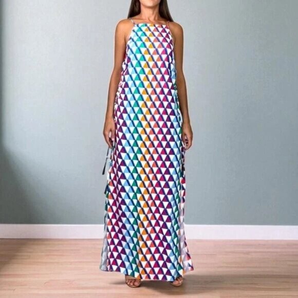 EMMA PAKE FIORELLA MULTI-COLOR PYRAMID PRINT MAXI DRESS - Picture 1 of 12